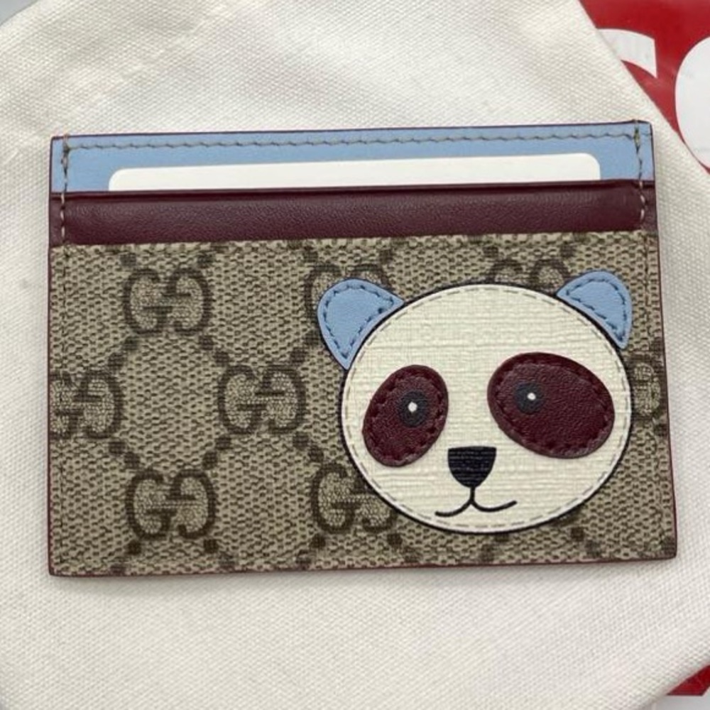 Gucci Beige and Blue Panda Card Holder